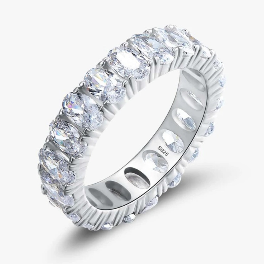 Sterling Silver Cubic Zirconia Oval Cut Eternity Wedding Band Ring NWT Size 5